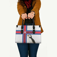 Faroe Islands Leather Bag with Red Blue Cross Design and Puffin Bird - Wonder Print Shop