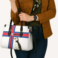 Faroe Islands Leather Bag with Red Blue Cross Design and Puffin Bird - Wonder Print Shop