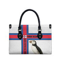 Faroe Islands Leather Bag with Red Blue Cross Design and Puffin Bird - Wonder Print Shop