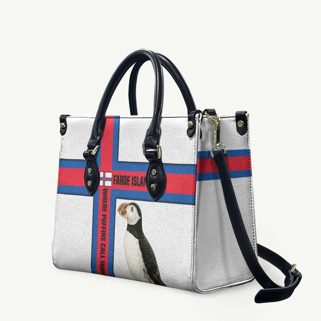 Faroe Islands Leather Bag with Red Blue Cross Design and Puffin Bird - Wonder Print Shop