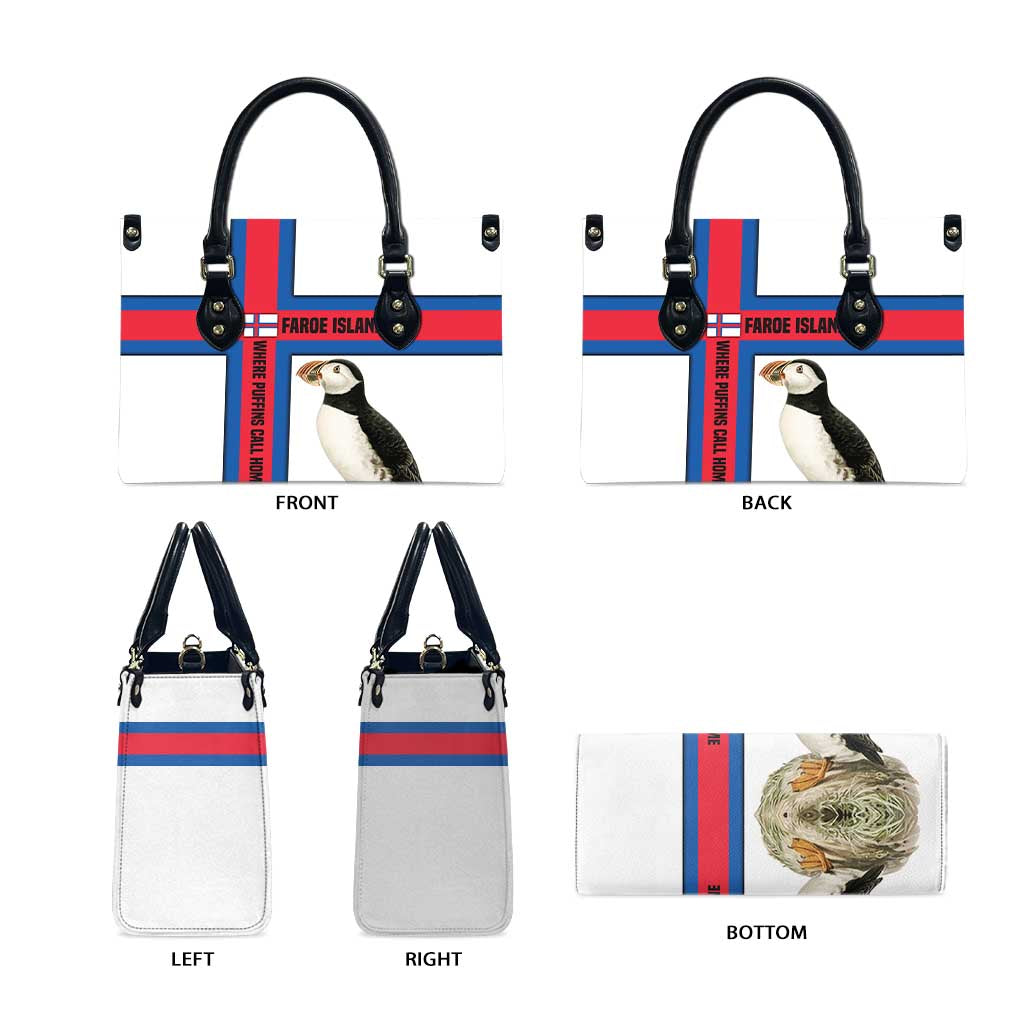 Faroe Islands Leather Bag with Red Blue Cross Design and Puffin Bird - Wonder Print Shop