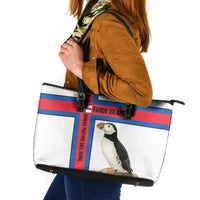 Faroe Islands Leather Tote Bag with Red Blue Cross Design and Puffin Bird - Wonder Print Shop