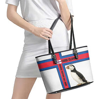 Faroe Islands Leather Tote Bag with Red Blue Cross Design and Puffin Bird - Wonder Print Shop
