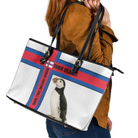 Faroe Islands Leather Tote Bag with Red Blue Cross Design and Puffin Bird - Wonder Print Shop