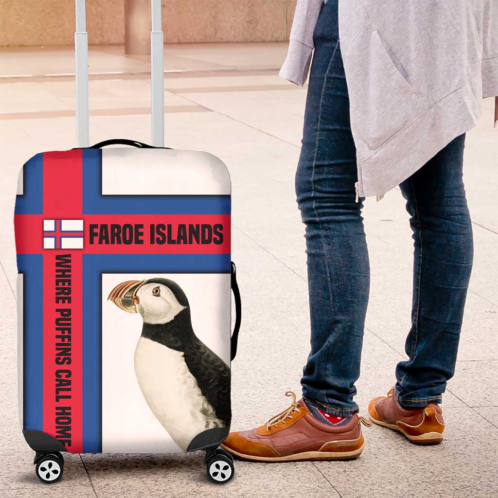 Faroe Islands Luggage Cover with Red Blue Cross Design and Puffin Bird - Wonder Print Shop