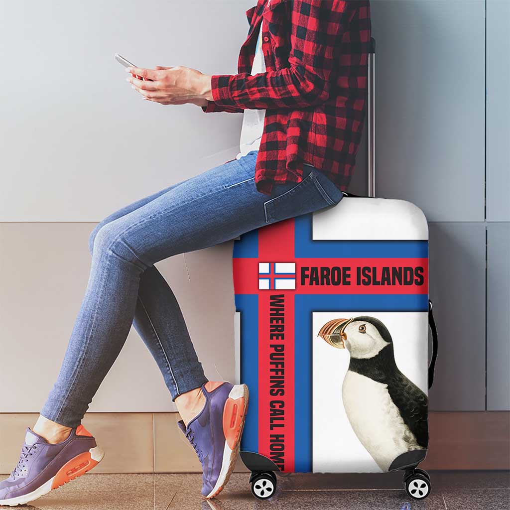Faroe Islands Luggage Cover with Red Blue Cross Design and Puffin Bird - Wonder Print Shop