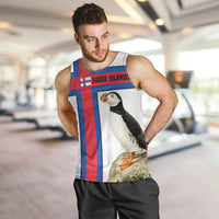 Faroe Islands Men Tank Top with Red Blue Cross Design and Puffin Bird - Wonder Print Shop