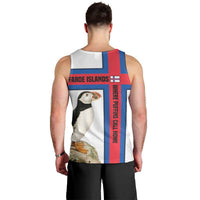 Faroe Islands Men Tank Top with Red Blue Cross Design and Puffin Bird - Wonder Print Shop
