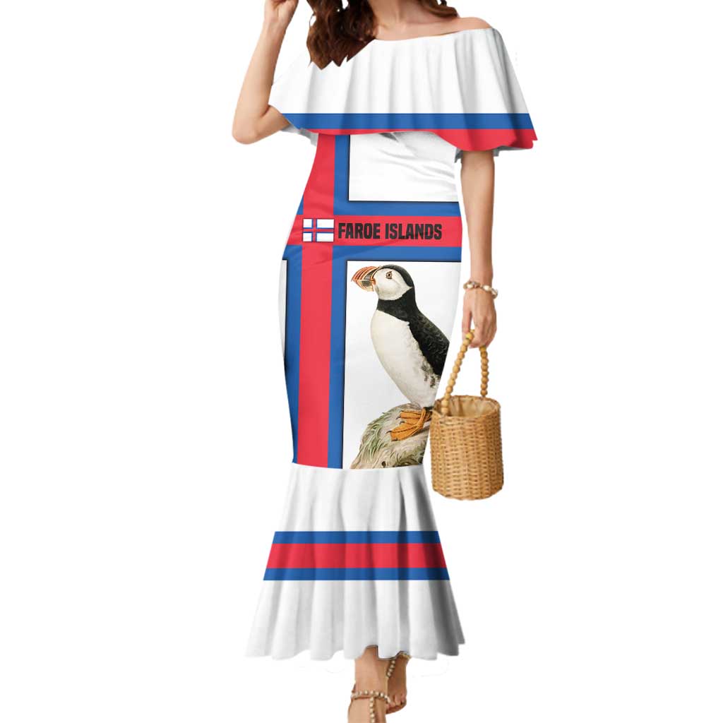 Faroe Islands Mermaid Dress with Red Blue Cross Design and Puffin Bird - Wonder Print Shop