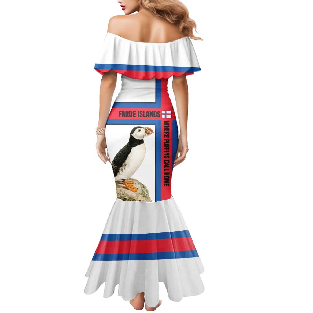 Faroe Islands Mermaid Dress with Red Blue Cross Design and Puffin Bird - Wonder Print Shop