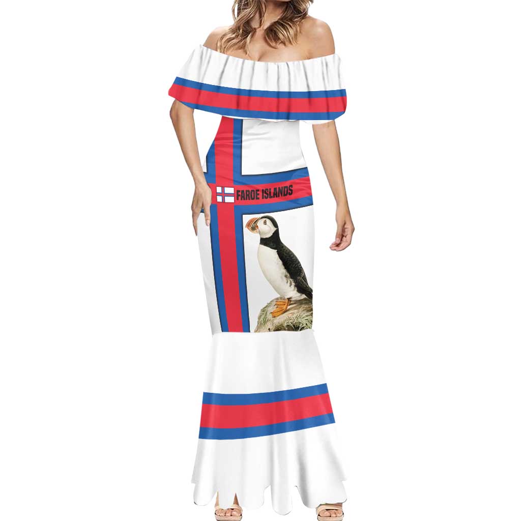 Faroe Islands Mermaid Dress with Red Blue Cross Design and Puffin Bird - Wonder Print Shop