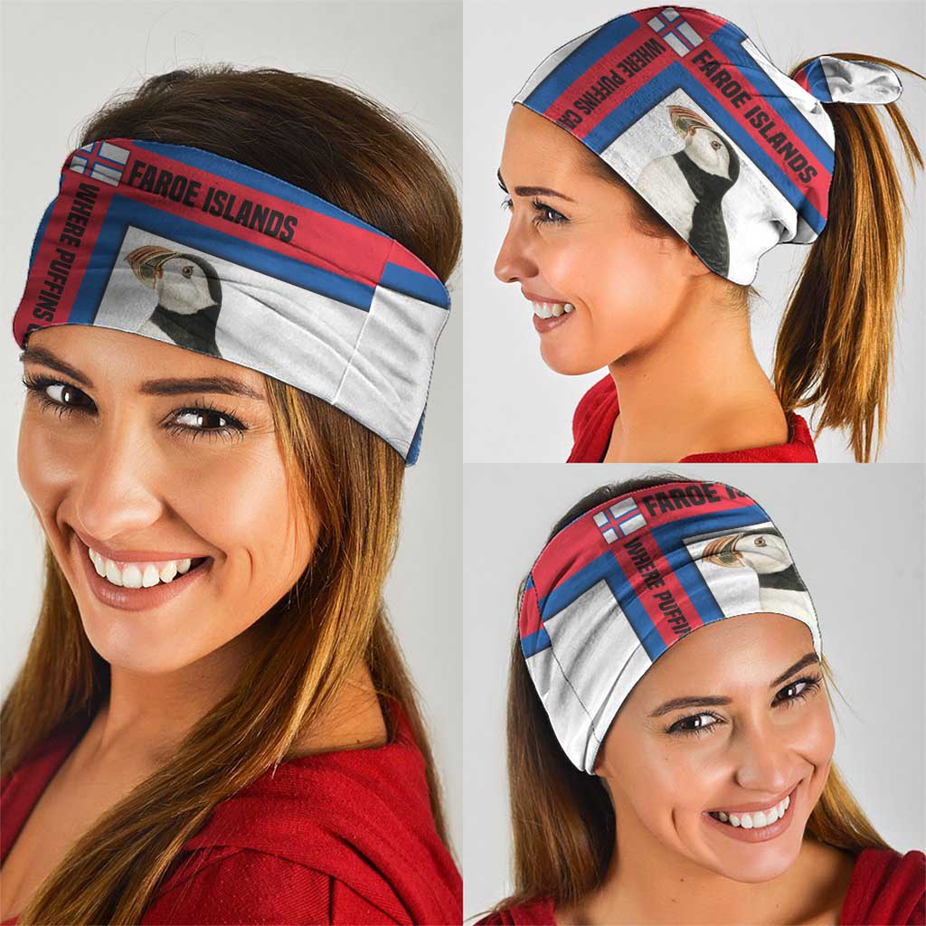 Faroe Islands Neck Gaiter with Red Blue Cross Design and Puffin Bird - Wonder Print Shop
