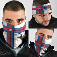 Faroe Islands Neck Gaiter with Red Blue Cross Design and Puffin Bird - Wonder Print Shop