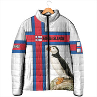 Faroe Islands Padded Jacket with Red Blue Cross Design and Puffin Bird - Wonder Print Shop