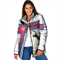 Faroe Islands Padded Jacket with Red Blue Cross Design and Puffin Bird - Wonder Print Shop