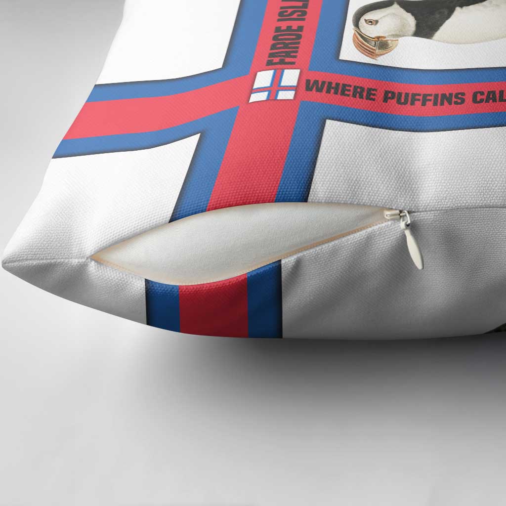Faroe Islands Pillow Cover with Red Blue Cross Design and Puffin Bird - Wonder Print Shop