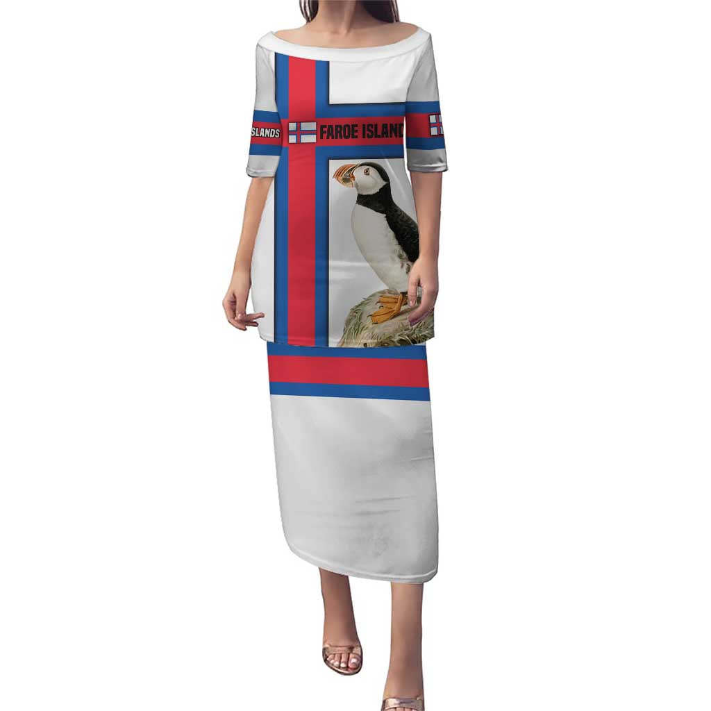 Faroe Islands Puletasi with Red Blue Cross Design and Puffin Bird - Wonder Print Shop