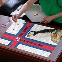 Faroe Islands Puzzle with Red Blue Cross Design and Puffin Bird - Wonder Print Shop