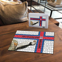 Faroe Islands Puzzle with Red Blue Cross Design and Puffin Bird - Wonder Print Shop