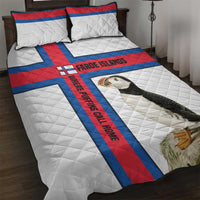 Faroe Islands Quilt Bed Set with Red Blue Cross Design and Puffin Bird - Wonder Print Shop