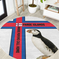 Faroe Islands Round Carpet with Red Blue Cross Design and Puffin Bird - Wonder Print Shop