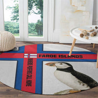 Faroe Islands Round Carpet with Red Blue Cross Design and Puffin Bird - Wonder Print Shop