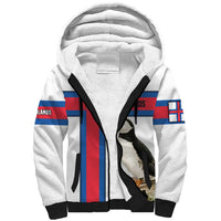 Faroe Islands Sherpa Hoodie with Red Blue Cross Design and Puffin Bird - Wonder Print Shop