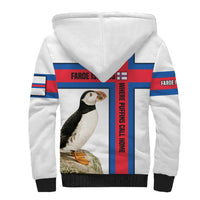Faroe Islands Sherpa Hoodie with Red Blue Cross Design and Puffin Bird - Wonder Print Shop