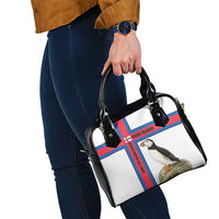 Faroe Islands Shoulder Handbag with Red Blue Cross Design and Puffin Bird - Wonder Print Shop