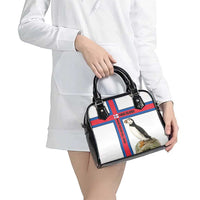 Faroe Islands Shoulder Handbag with Red Blue Cross Design and Puffin Bird - Wonder Print Shop