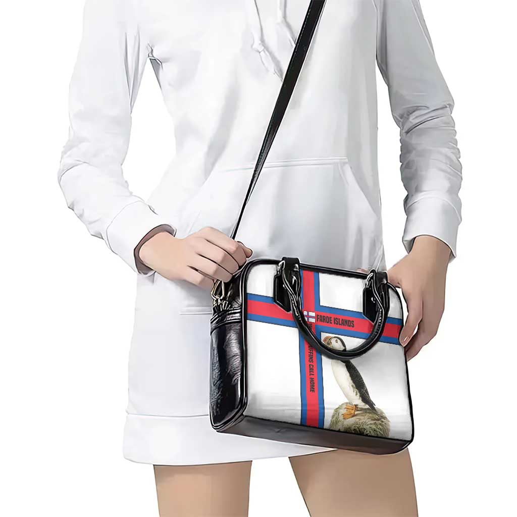 Faroe Islands Shoulder Handbag with Red Blue Cross Design and Puffin Bird - Wonder Print Shop