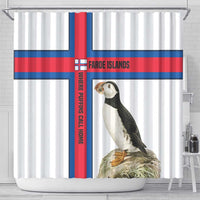 Faroe Islands Shower Curtain with Red Blue Cross Design and Puffin Bird - Wonder Print Shop