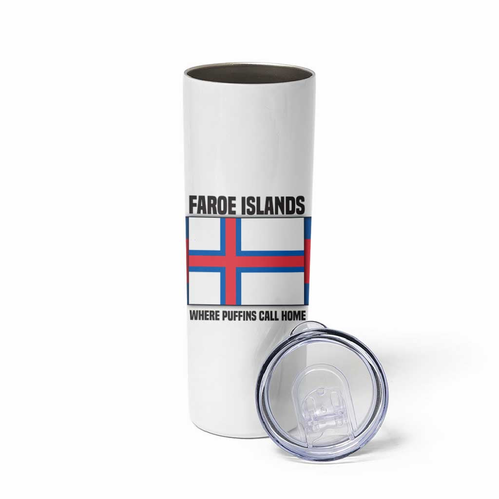 Faroe Islands Skinny Tumbler with Red Blue Cross Design and Puffin Bird - Wonder Print Shop