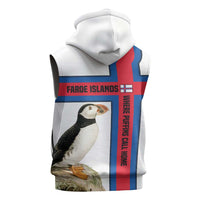 Faroe Islands Sleeveless Hoodie with Red Blue Cross Design and Puffin Bird - Wonder Print Shop