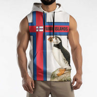 Faroe Islands Sleeveless Hoodie with Red Blue Cross Design and Puffin Bird - Wonder Print Shop
