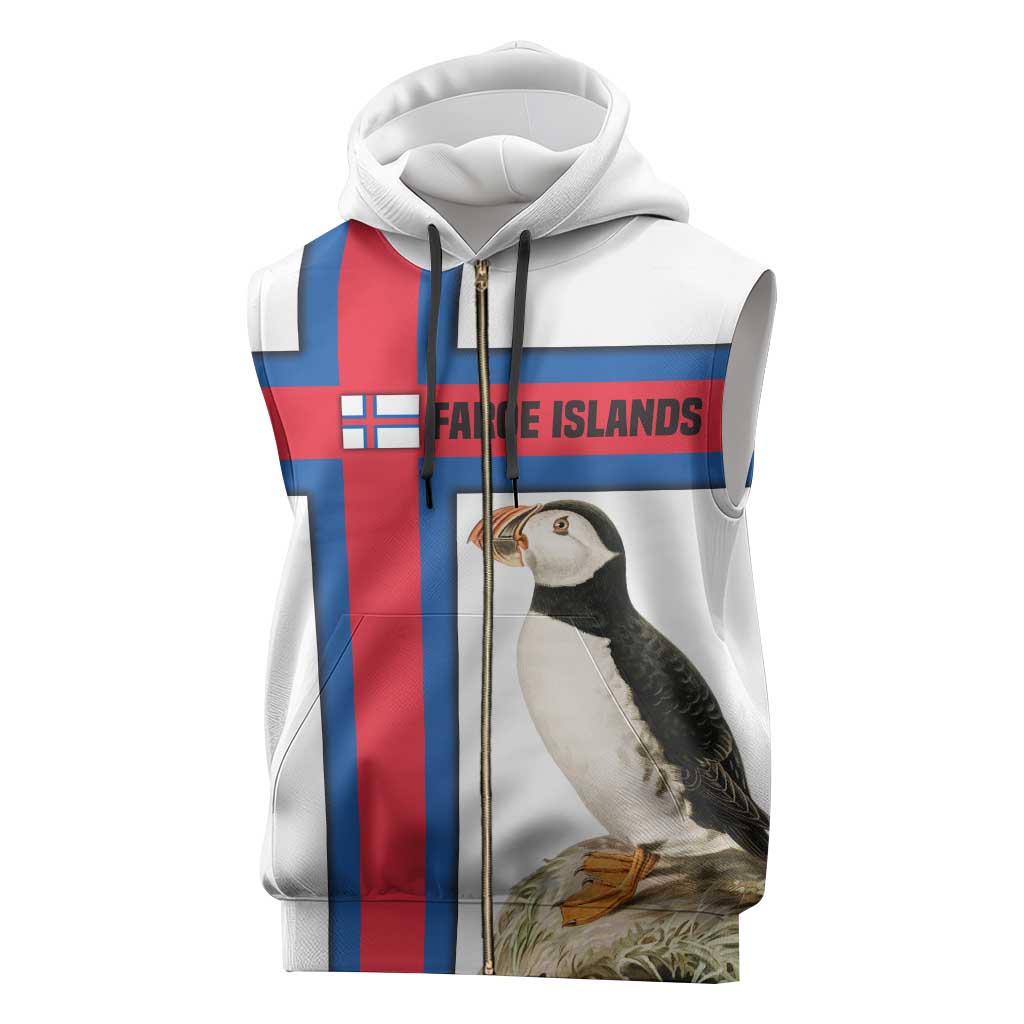 Faroe Islands Sleeveless Zip Hoodie with Red Blue Cross Design and Puffin Bird - Wonder Print Shop
