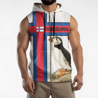 Faroe Islands Sleeveless Zip Hoodie with Red Blue Cross Design and Puffin Bird - Wonder Print Shop
