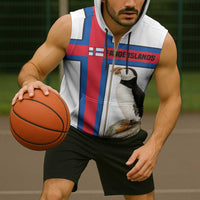 Faroe Islands Sleeveless Zip Hoodie with Red Blue Cross Design and Puffin Bird - Wonder Print Shop