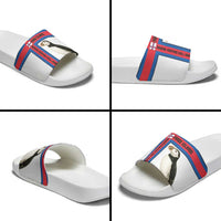 Faroe Islands Slide Sandals with Red Blue Cross Design and Puffin Bird - Wonder Print Shop