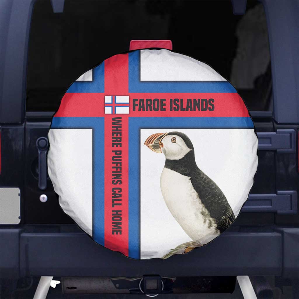 Faroe Islands Spare Tire Cover with Red Blue Cross Design and Puffin Bird - Wonder Print Shop