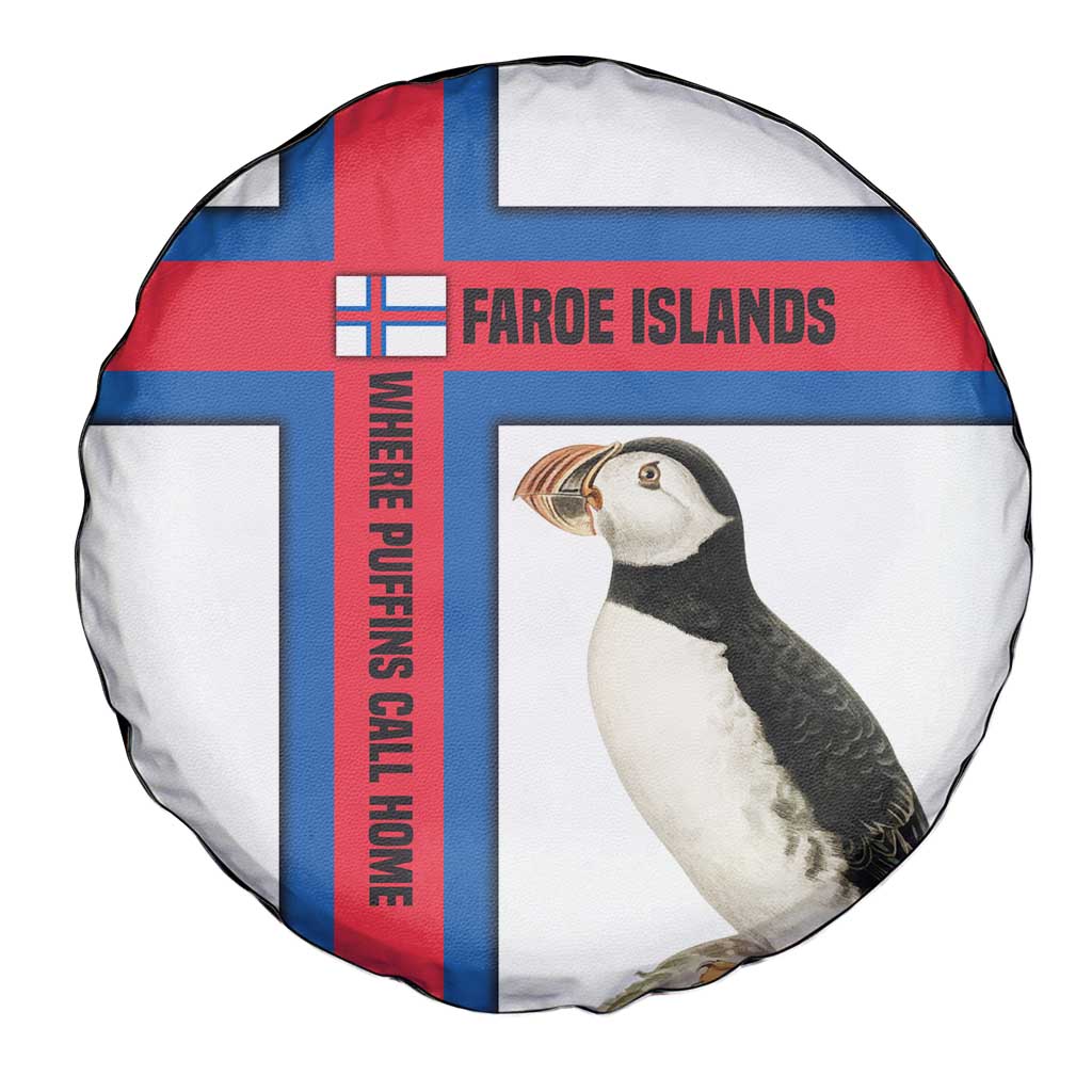 Faroe Islands Spare Tire Cover with Red Blue Cross Design and Puffin Bird - Wonder Print Shop