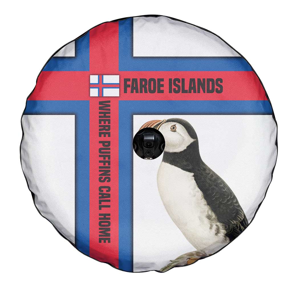 Faroe Islands Spare Tire Cover with Red Blue Cross Design and Puffin Bird - Wonder Print Shop