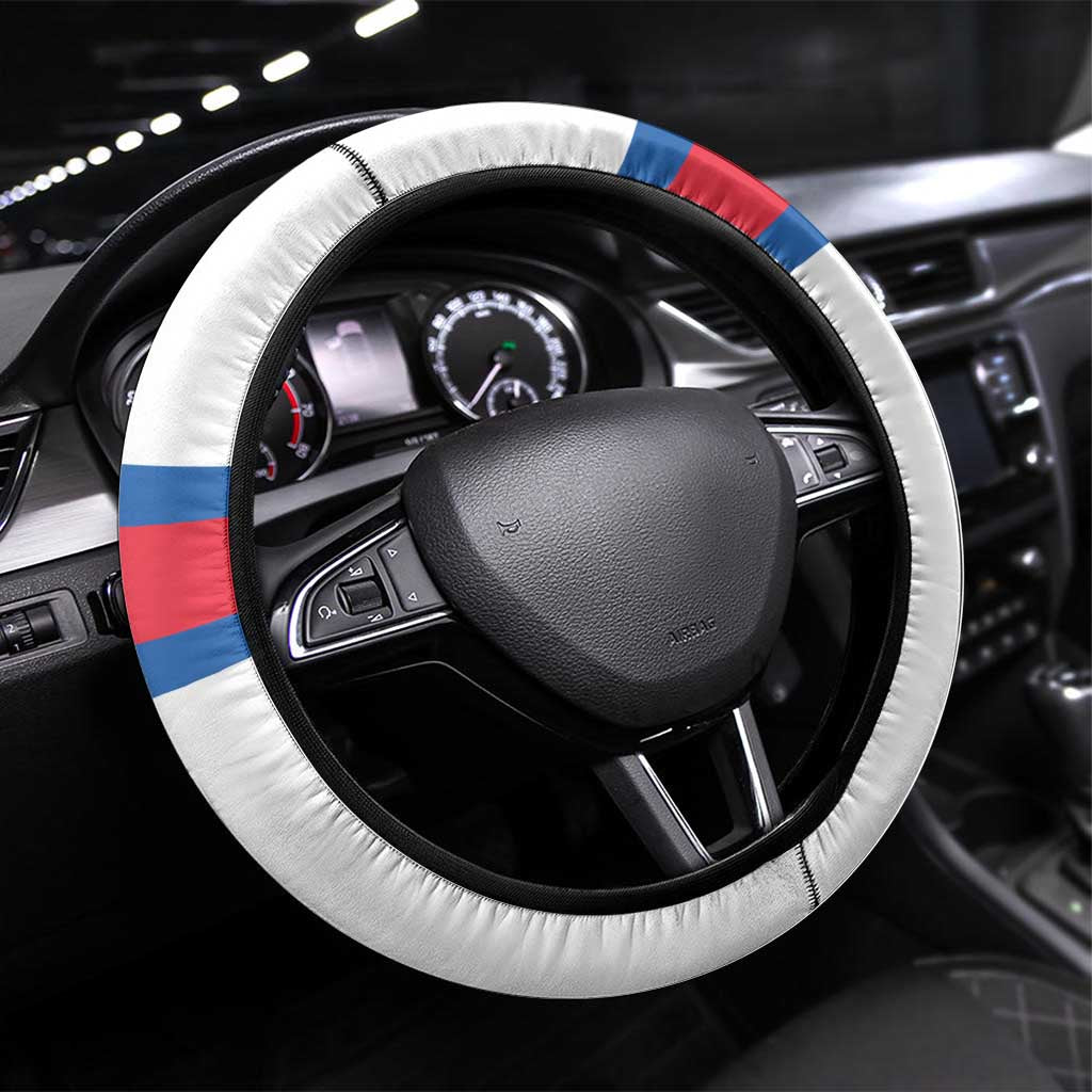 Faroe Islands Steering Wheel Cover with Red Blue Cross Design and Puffin Bird - Wonder Print Shop