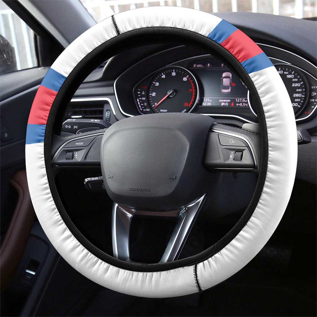 Faroe Islands Steering Wheel Cover with Red Blue Cross Design and Puffin Bird - Wonder Print Shop