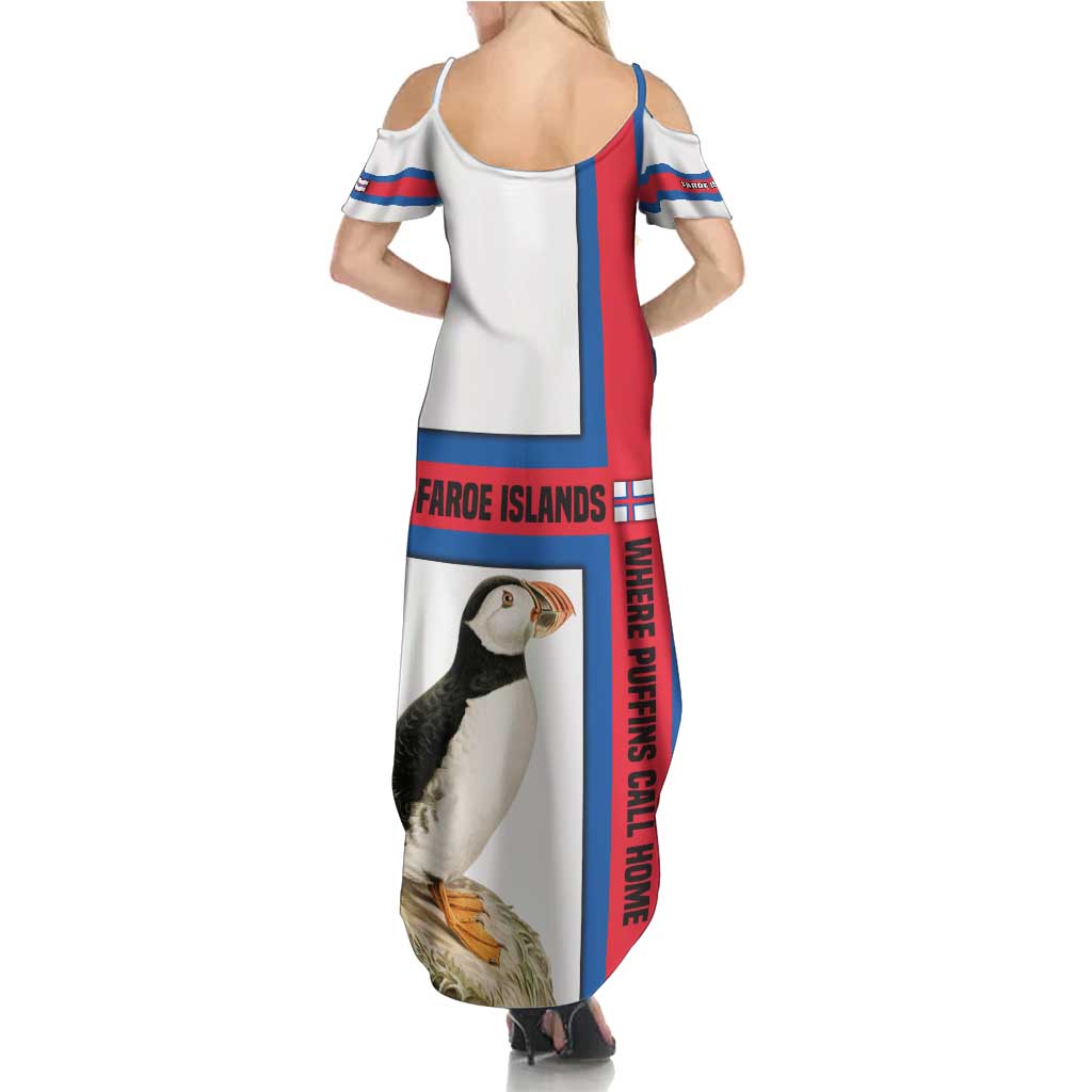 Faroe Islands Summer Maxi Dress with Red Blue Cross Design and Puffin Bird - Wonder Print Shop