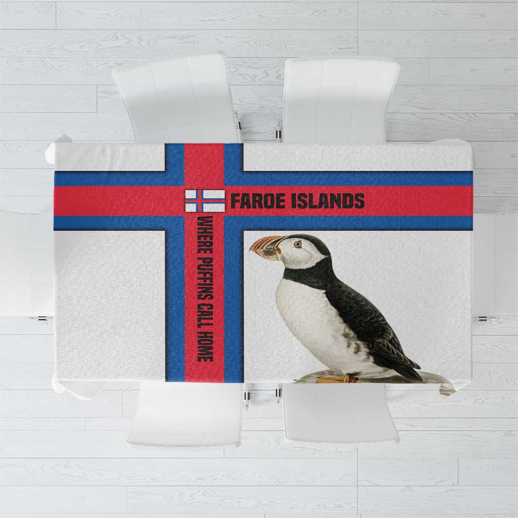 Faroe Islands Tablecloth with Red Blue Cross Design and Puffin Bird - Wonder Print Shop