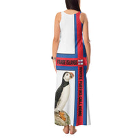 Faroe Islands Tank Maxi Dress with Red Blue Cross Design and Puffin Bird - Wonder Print Shop