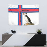 Faroe Islands Tapestry with Red Blue Cross Design and Puffin Bird - Wonder Print Shop