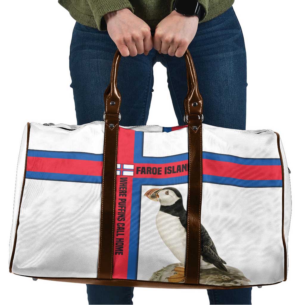 Faroe Islands Travel Bag with Red Blue Cross Design and Puffin Bird - Wonder Print Shop