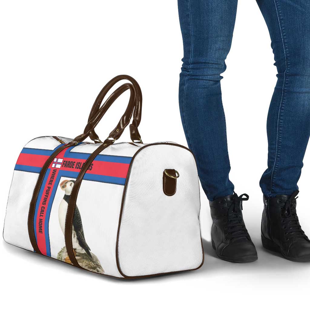Faroe Islands Travel Bag with Red Blue Cross Design and Puffin Bird - Wonder Print Shop